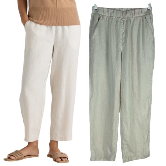 Quince 100% European Linen Drawstring Crop Pants Sand Beige Size XS - Picture 1 of 9